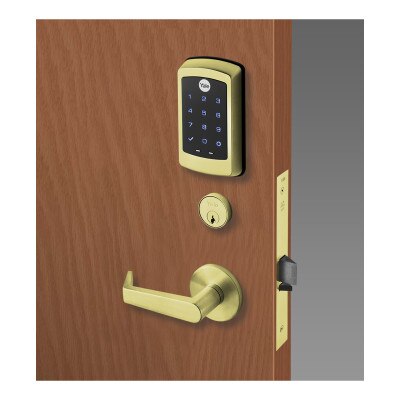 Yale nexTouch Mortise Lock Z-Wave Plus v2 Touchscreen Cylinder Override, Augusta Lever, Polished Brass